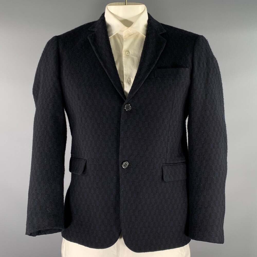 MARNI Chest Size 42 Navy Geometric Wool Notch Lapel Sport Coat